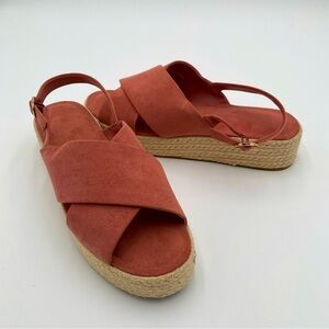 LOFT Platform Strappy Espadrille‎ Criss Cross Summer Sandals Salmon Pink 9 NWOT
